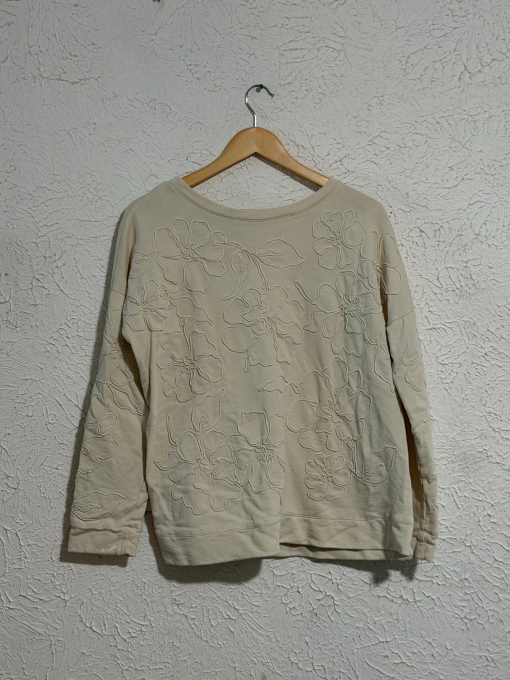 J.Jill Cream Floral Textured Cotton Pullover Sweater M